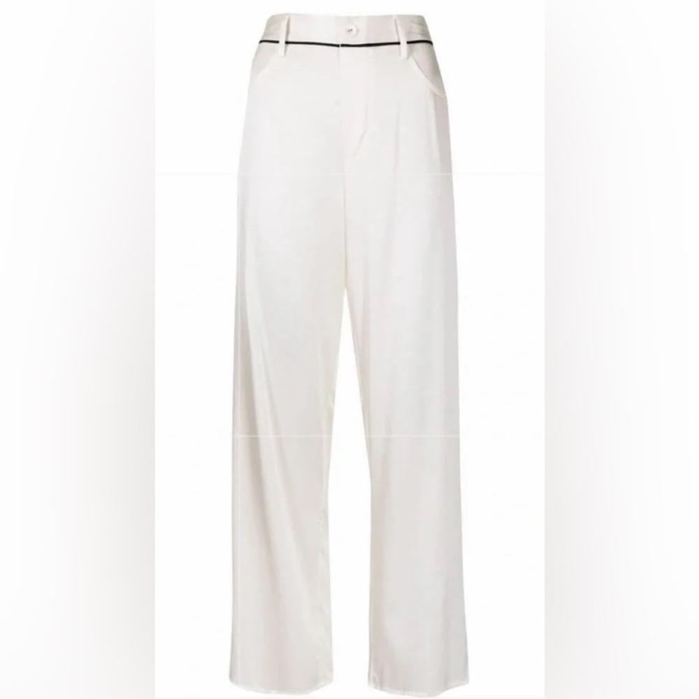 NWOT fleur du mal Silk Pant with Black Contrast Trim Size: Small Color: Cream